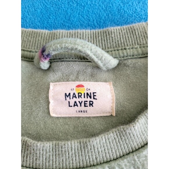 Marine Layer Men's Fleece Crew Sweatshirt Hedge Green Stripe Size L - Picture 3 of 11